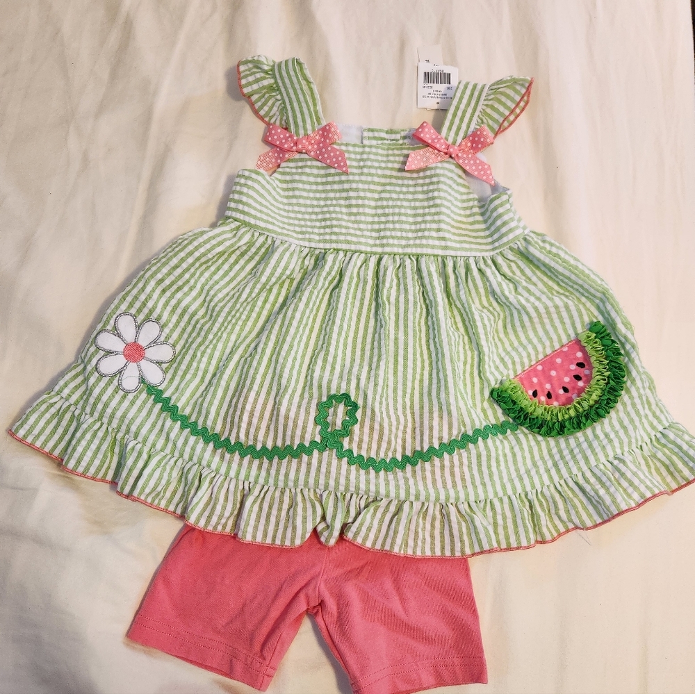 NWT Green and Pink Striped Dress with Watermelon Design